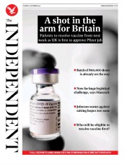 The Independent () Newspaper Front Page for 3 December 2020