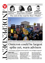 The Independent () Newspaper Front Page for 3 December 2021