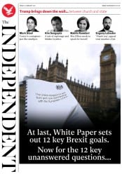 The Independent () Newspaper Front Page for 3 February 2017