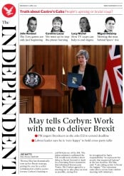 The Independent () Newspaper Front Page for 3 April 2019