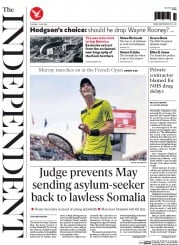 The Independent () Newspaper Front Page for 3 June 2014