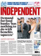 The Independent () Newspaper Front Page for 3 July 2013