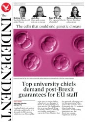 The Independent () Newspaper Front Page for 3 August 2017