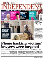 The Independent () Newspaper Front Page for 3 September 2011