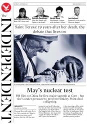 The Independent () Newspaper Front Page for 3 September 2016
