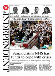 The Independent () Newspaper Front Page for 4 January 2023