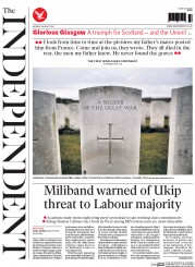 The Independent () Newspaper Front Page for 4 August 2014
