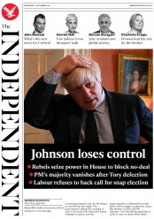 The Independent () Newspaper Front Page for 4 September 2019