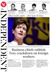 The Independent () Newspaper Front Page for 5 October 2016