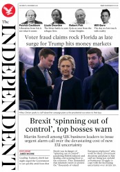 The Independent () Newspaper Front Page for 5 November 2016