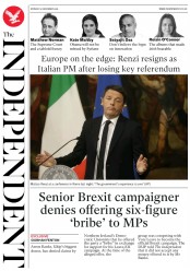 The Independent () Newspaper Front Page for 5 December 2016