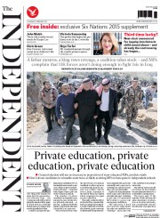 The Independent () Newspaper Front Page for 5 February 2015