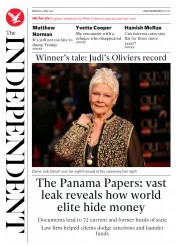 The Independent () Newspaper Front Page for 5 April 2016