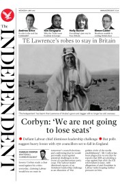 The Independent () Newspaper Front Page for 5 May 2016