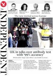 The Independent () Newspaper Front Page for 5 May 2020