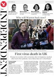 The Independent () Newspaper Front Page for 6 March 2020