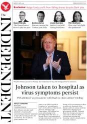 The Independent () Newspaper Front Page for 6 April 2020