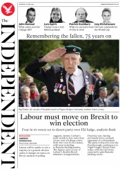 The Independent () Newspaper Front Page for 6 June 2019