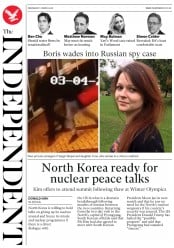 The Independent () Newspaper Front Page for 7 March 2018