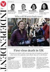 The Independent () Newspaper Front Page for 7 March 2020