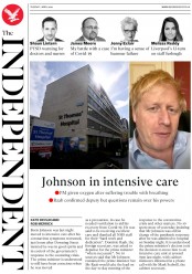 The Independent () Newspaper Front Page for 7 April 2020
