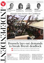 The Independent () Newspaper Front Page for 7 September 2017