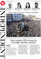 The Independent () Newspaper Front Page for 8 January 2020