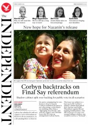 The Independent () Newspaper Front Page for 8 March 2019