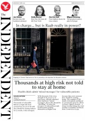 The Independent () Newspaper Front Page for 8 April 2020