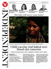 The Independent () Newspaper Front Page for 8 April 2021