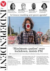 The Independent () Newspaper Front Page for 8 May 2020