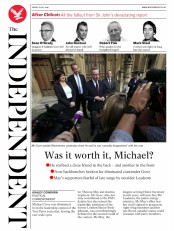 The Independent () Newspaper Front Page for 8 July 2016