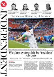 The Independent () Newspaper Front Page for 8 July 2019