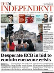 The Independent () Newspaper Front Page for 8 August 2011