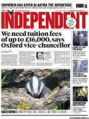 The Independent () Newspaper Front Page for 9 October 2013