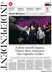 The Independent () Newspaper Front Page for 9 January 2014