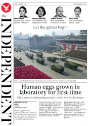 The Independent () Newspaper Front Page for 9 February 2018