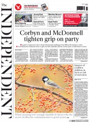 The Independent () Newspaper Front Page for 9 March 2016