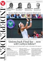 The Independent () Newspaper Front Page for 9 July 2019