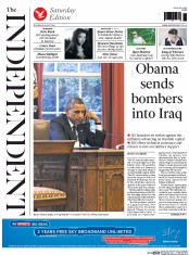 The Independent () Newspaper Front Page for 9 August 2014