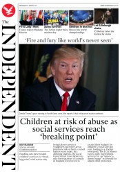 The Independent () Newspaper Front Page for 9 August 2017