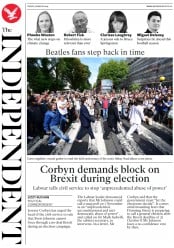 The Independent () Newspaper Front Page for 9 August 2019