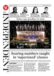 The Independent () Newspaper Front Page for 9 August 2021