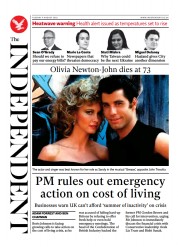 The Independent () Newspaper Front Page for 9 August 2022