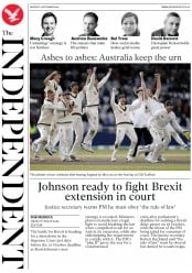 The Independent () Newspaper Front Page for 9 September 2019