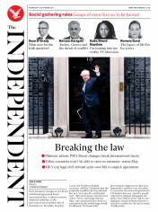 The Independent () Newspaper Front Page for 9 September 2020