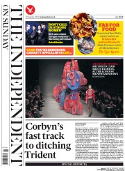 The Independent on Sunday () Newspaper Front Page for 10 January 2016
