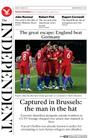 The Independent on Sunday () Newspaper Front Page for 10 April 2016