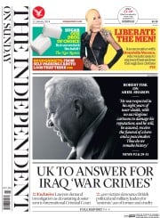 The Independent on Sunday () Newspaper Front Page for 12 January 2014
