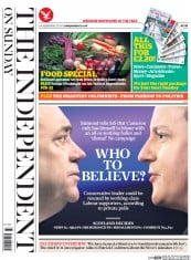 The Independent on Sunday () Newspaper Front Page for 14 September 2014